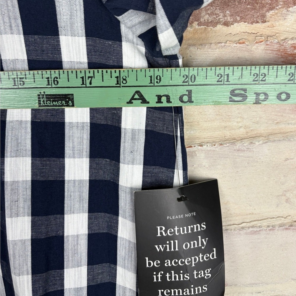NWT Tuckernuck Navy Check Tate Dress Gingham Ruffle Cotton Linen Oversized XXS - Picture 7 of 14